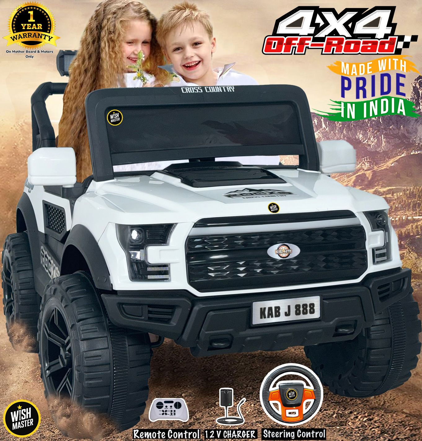 Driving EV 4 x 4 Car For 1-8 Years Manual Drive + Remote Control Big Jeep Battery Operated Ride On