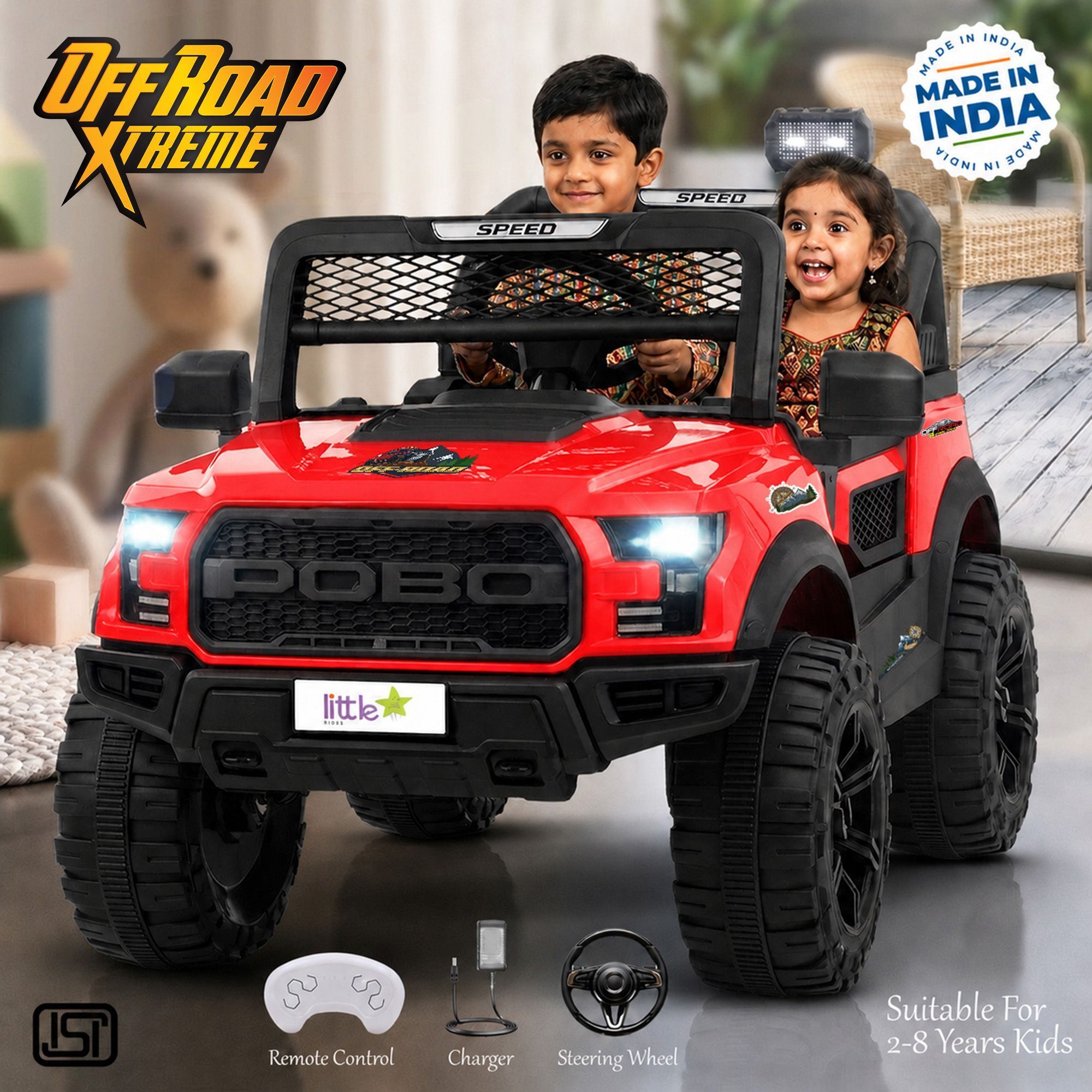 oh baby Pobo 12V Battery Operated Jeep for Kids, with Light & Music Big Jeep Battery Jeep Battery Operated Ride On-picture-25