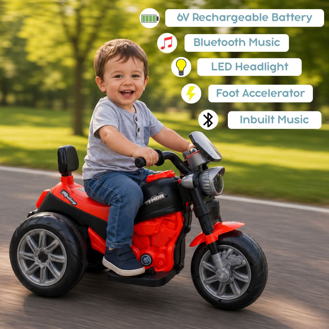Thor EV 6V Battery Ride On Car for Kids 2-5 Years with Music & LED Lights Bike Battery Operated Ride On-image-25