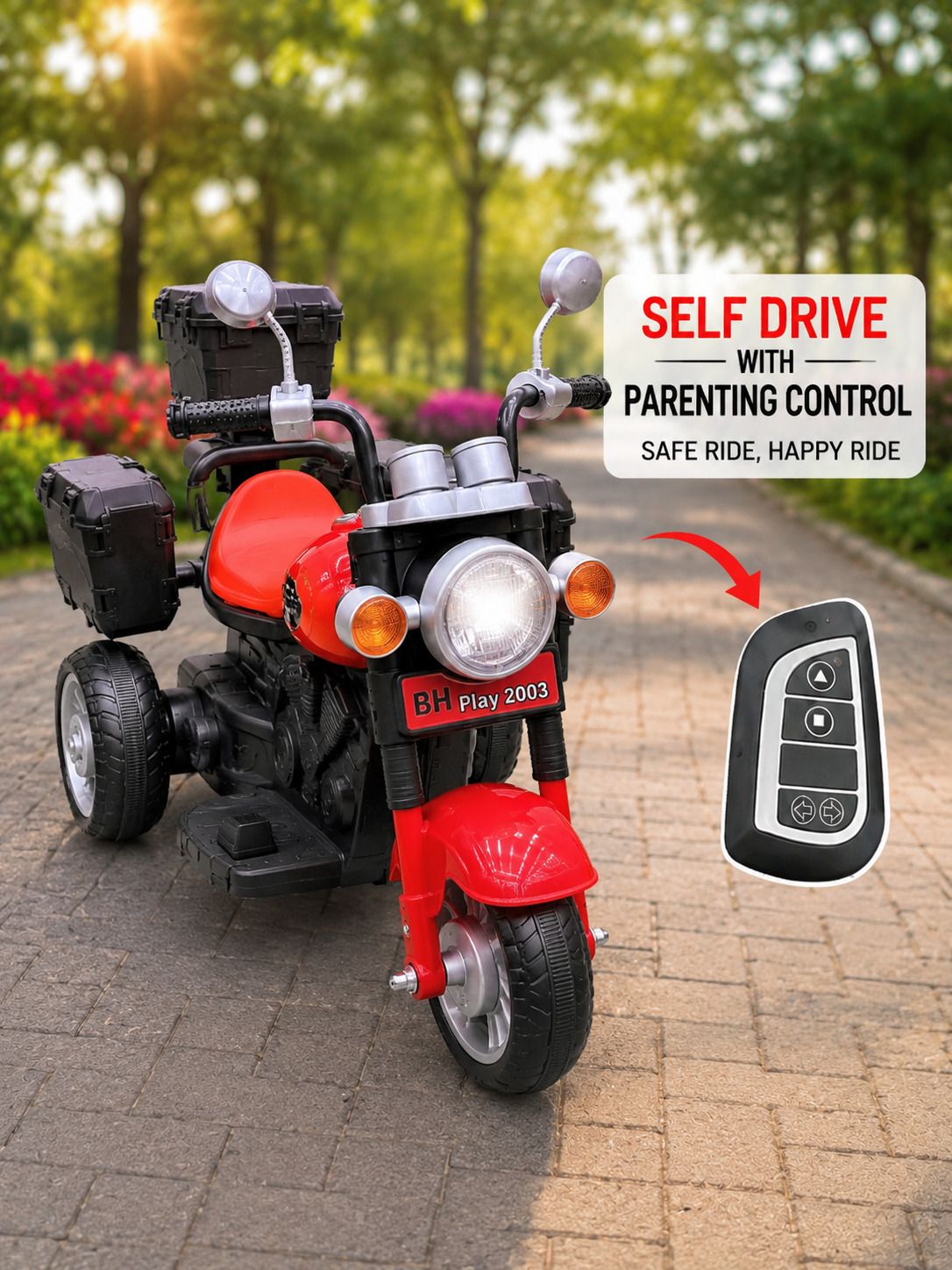 Harley Davidson Style Kids Bike with Remote Control, Music & Triple Storage Box Bike Battery Operated Ride On-image-5