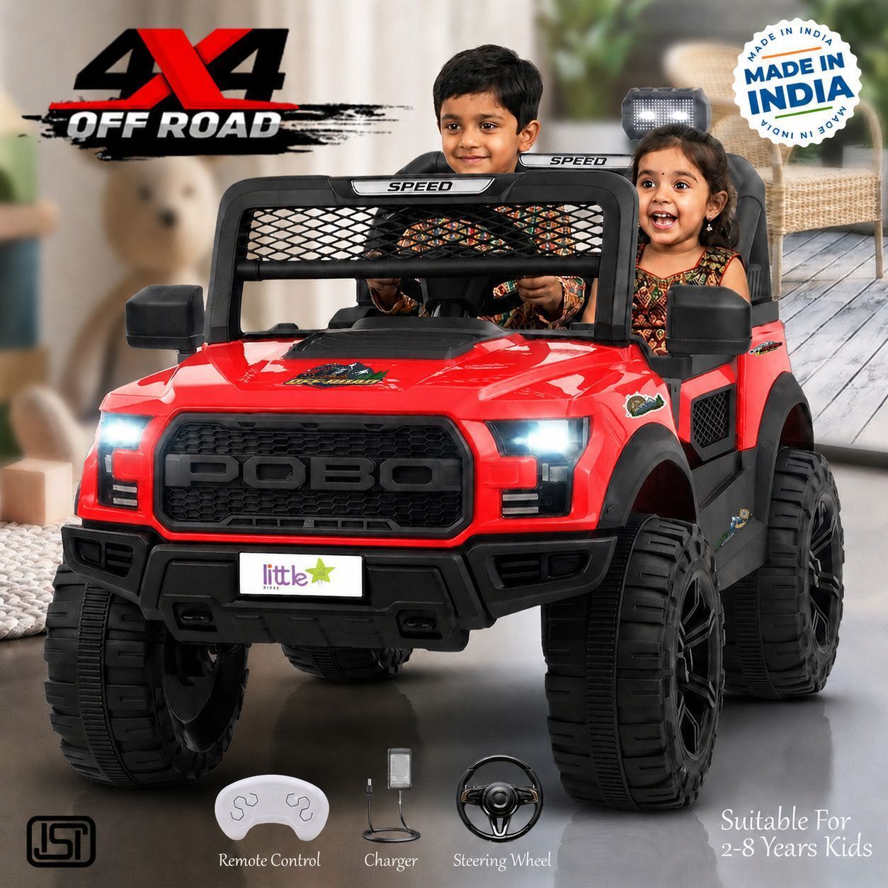 Kids Driving POBO 4x4 Jeep For 1-8 Years Manual Drive + Remote Control Big Jeep Battery Operated Ride On-image-34