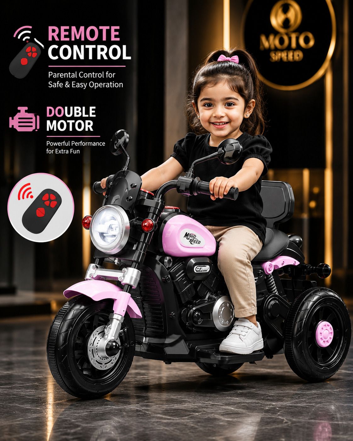 Kids Roadstar Bike With Remote Control & Double Motor Bike Battery Operated Ride On-image-20