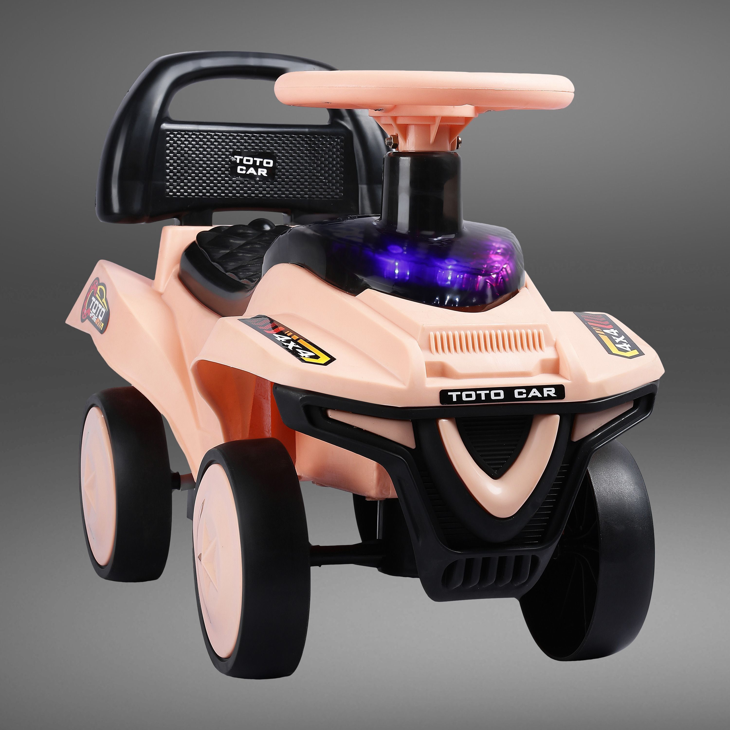 Toto Rider Push Ride-On Car for Kids – Peach | Music & Lights | Age 1–4 Car Non Battery Operated Ride On-image-3