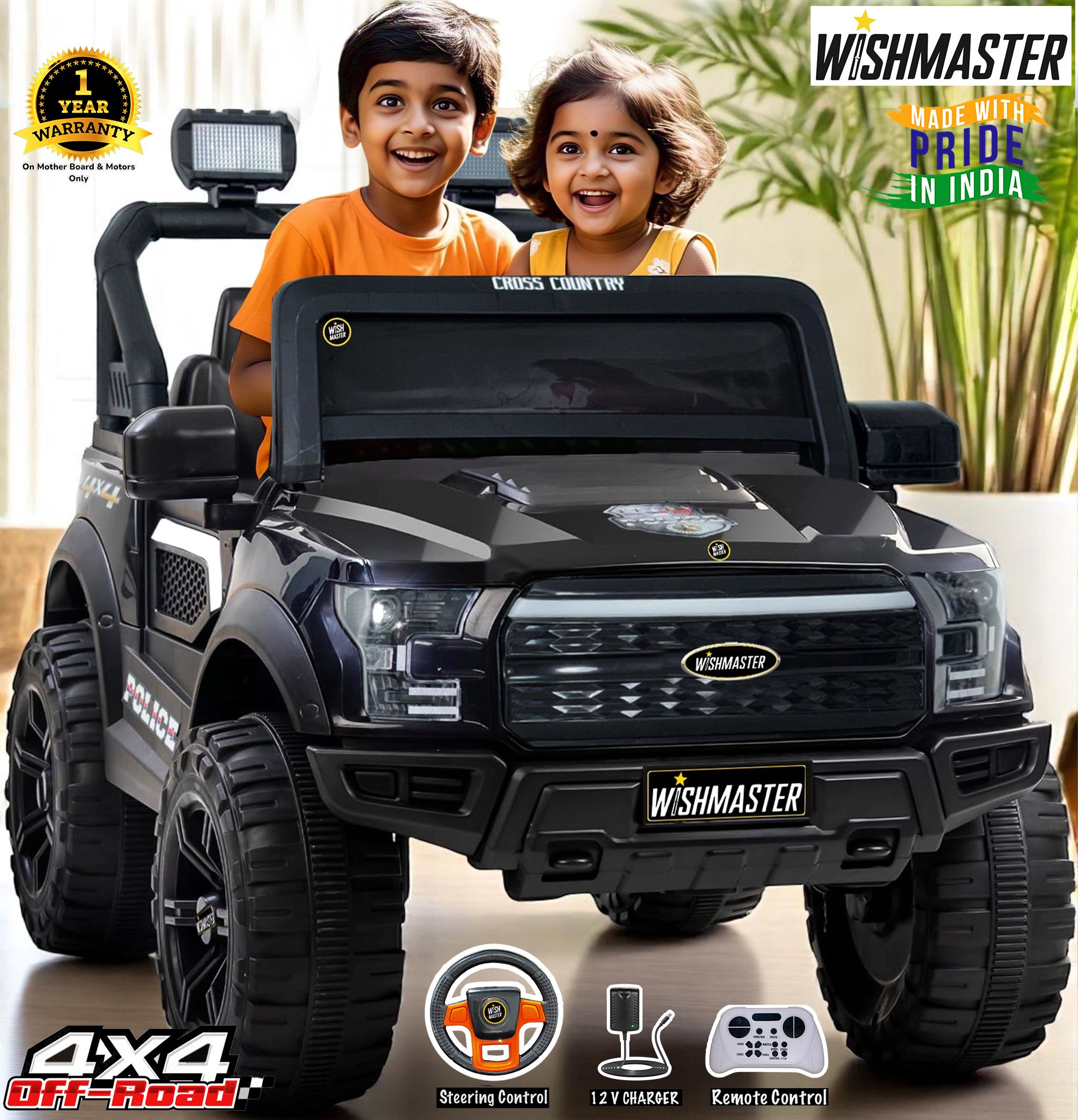 4x4 Driving Car With Remote , Mobile App + Manual Drive Car | 1 Year Warrenty Jeep Battery Operated Ride On