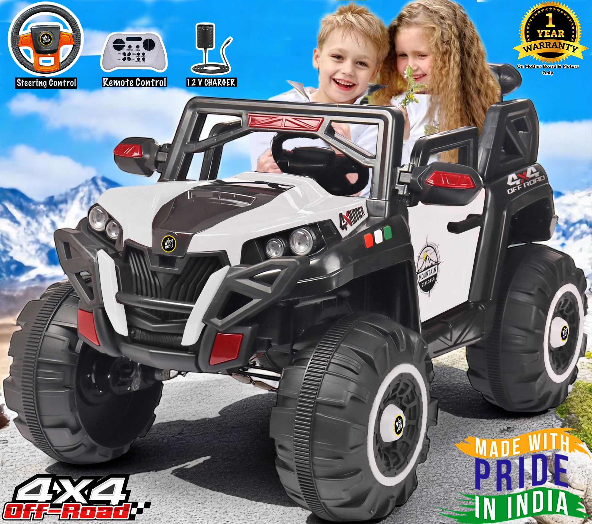 5 motor 4x4 Big Size Driving Car Remote , Mobile App Control + Steering Drive Jeep Battery Operated Ride On