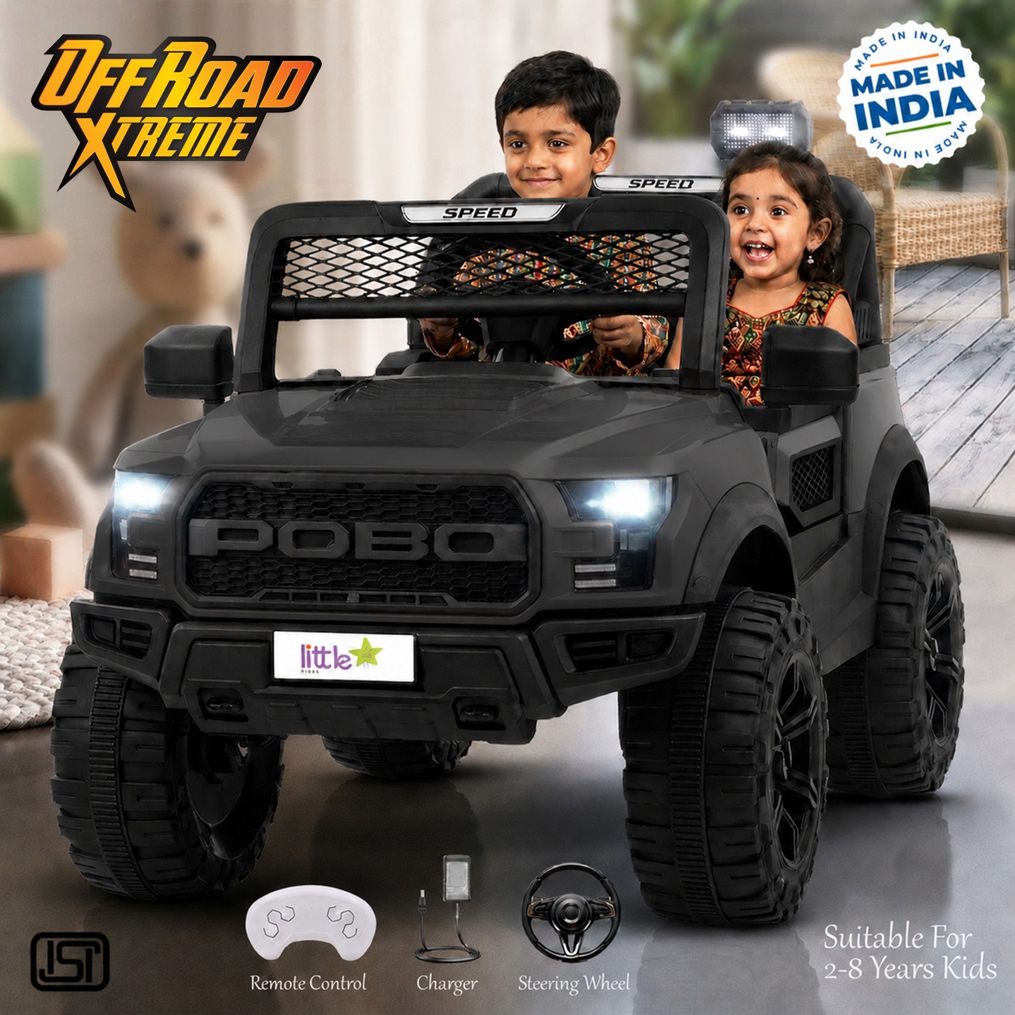 Pobo 12V Battery Operated Jeep for Kids, with Light & Music Big Jeep Battery Jeep Battery Operated Ride On-image-33