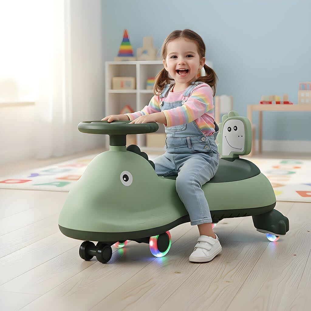 Kids Wiggle Car Swing Ride-On Toy with PU LED Wheels, Music& Storage Box Rideons & Wagons Battery Operated Ride On-image-32