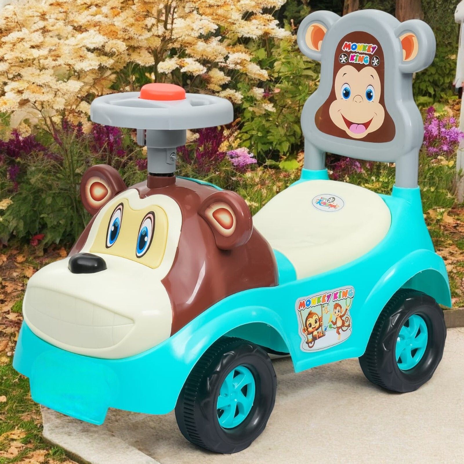 MONKEY FACE, KIDS CAR FOR 1 TO 2 YEAR KIDS ONLY, LIGHT & MUSIC WITH BACK REST Car Non Battery Operated Ride On-image-13