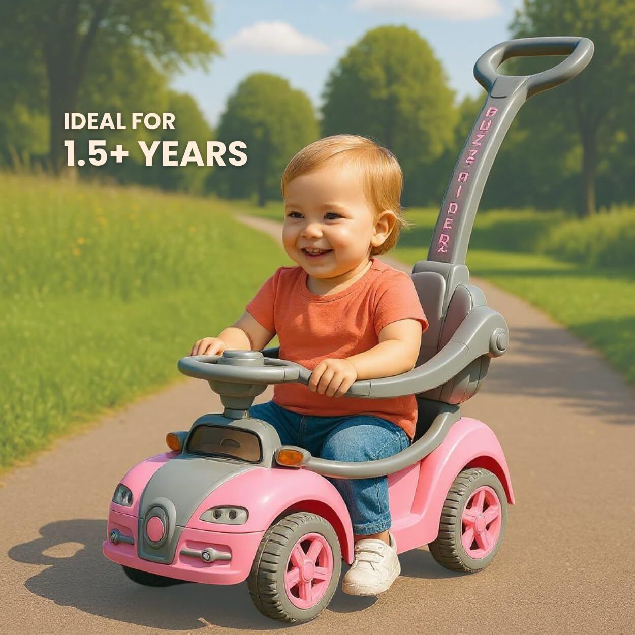 Buzz Rider Plus Car for Kids with Music & Horn Car Non Battery Operated Ride On