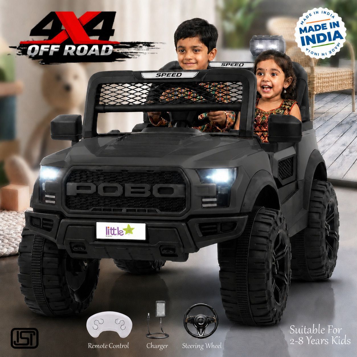oh baby Kids Driving POBO 4x4 Jeep For 1-8 Years Manual Drive + Remote Control Big Jeep Battery Operated Ride On-picture-9