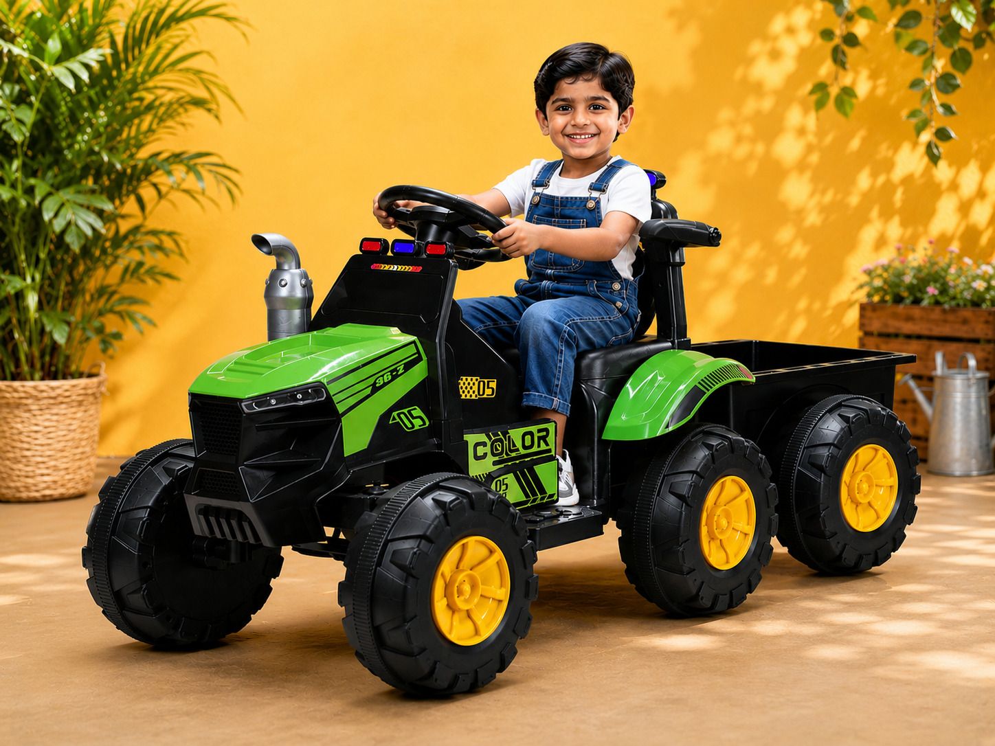 Kids Tractor with Detachable Trailer | Music & Lights | EV Car for Kids Jeep Battery Operated Ride On-image-8