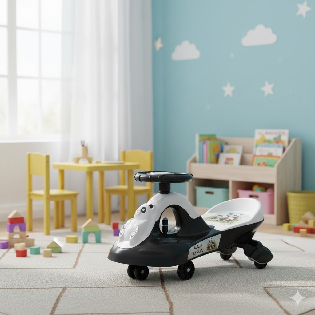 bravetot Black Panda Magic Swing/Magic Car with 360° Swivel Rideons & Wagons Non Battery Operated Ride On-picture-12
