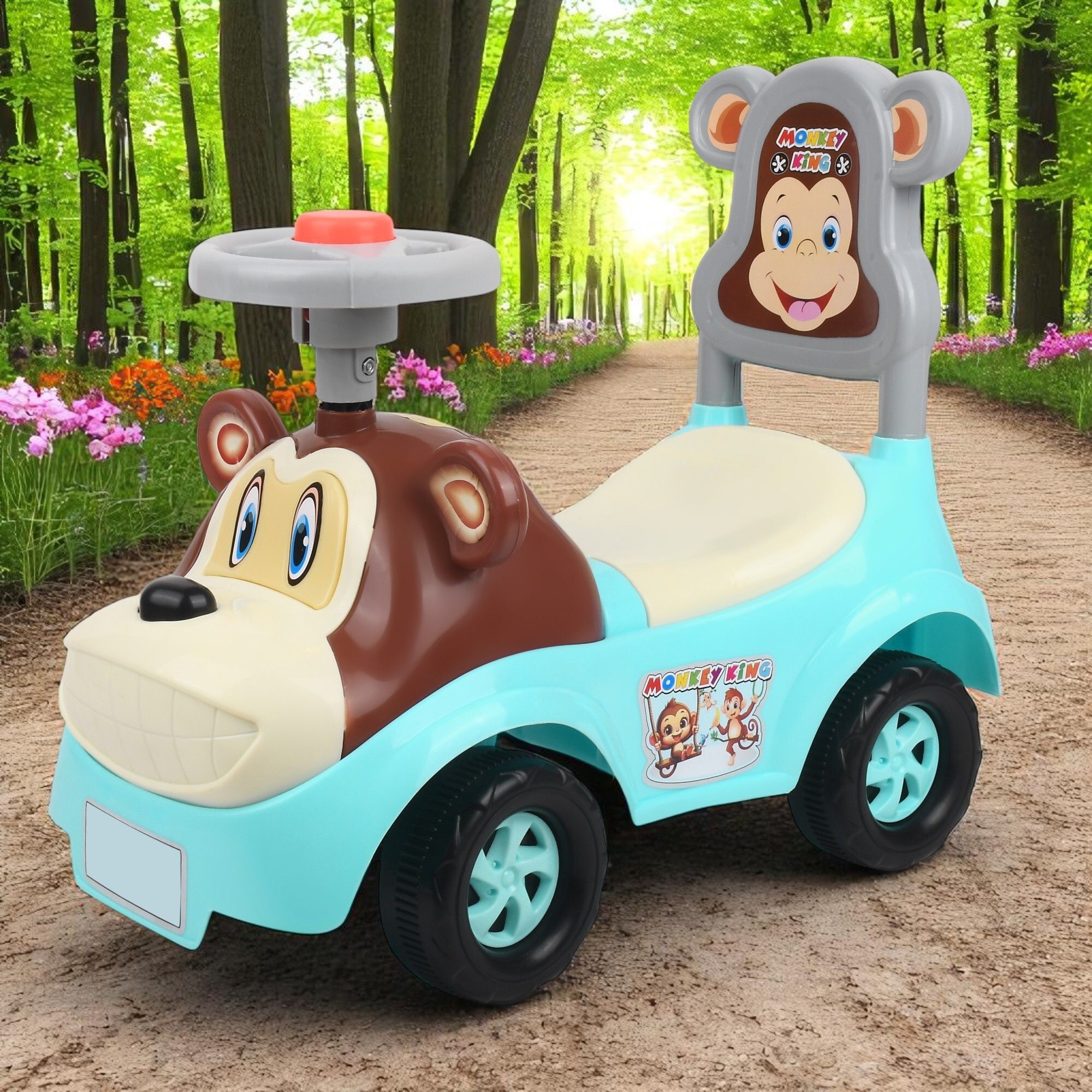 KIDS JEEP CAR WITH MONKEY FACE , BEST FOR 1 TO 2 YEAR KIDS ONLY, LIGHT & MUSIC Jeep Non Battery Operated Ride On-image-36