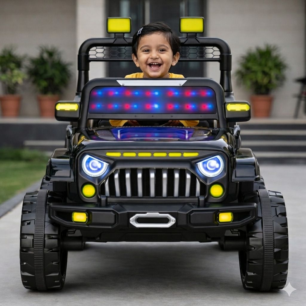 528 (1-8Yrs) 4X4 BLACK Kids Car 4 MOTORS Jeep Battery Operated Ride On-image-24