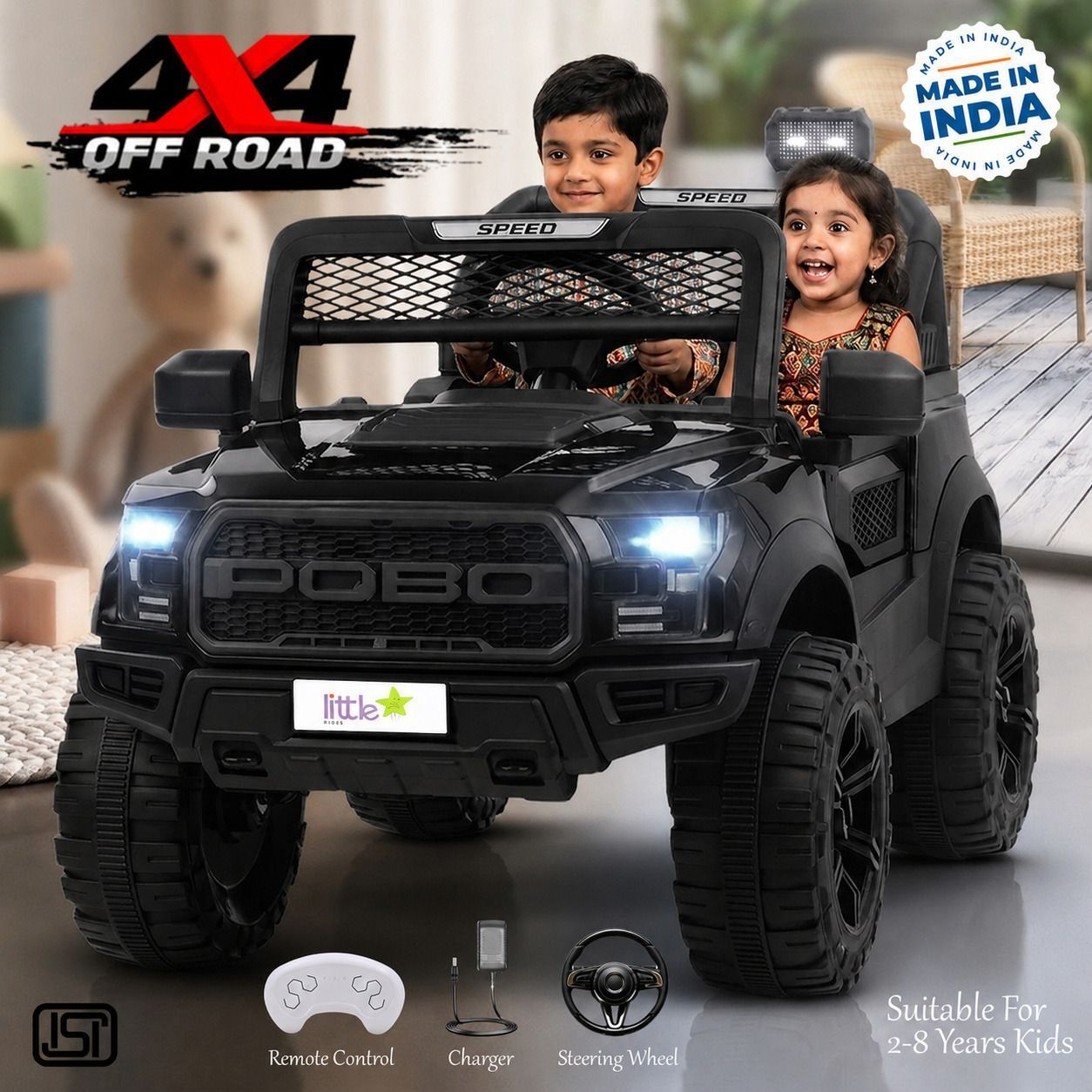 oh baby Kids Driving POBO 4x4 Jeep For 1-8 Years Manual Drive + Remote Control Big Jeep Battery Operated Ride On-picture-16