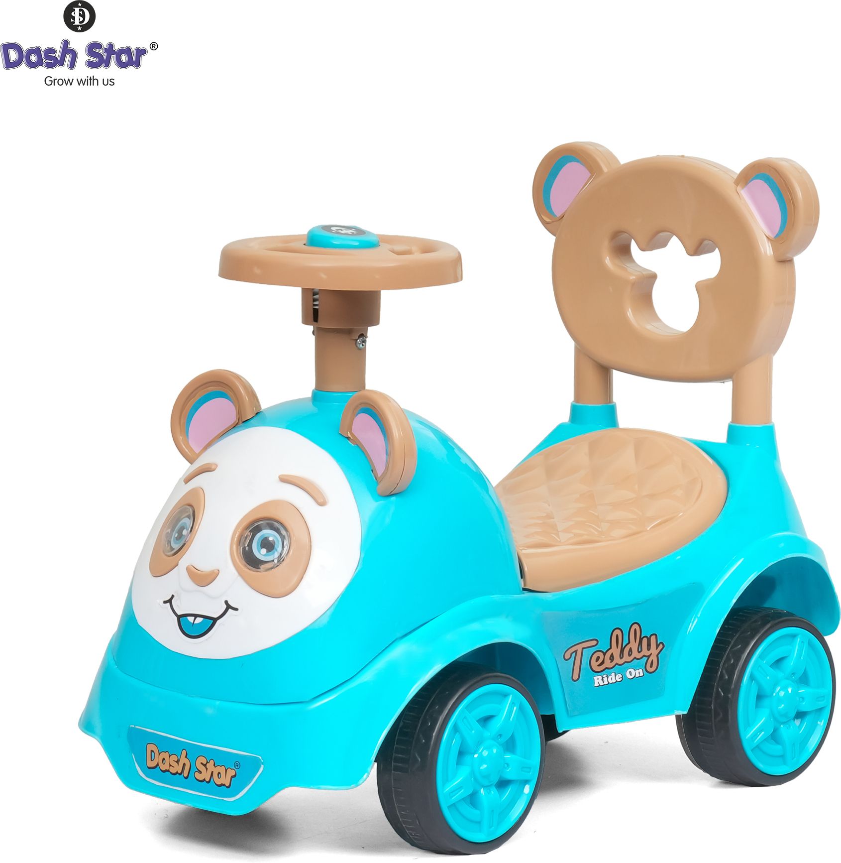 Teddy Ride On Toy Car for Kids with Music LED Lights and Storage Basket Car Non Battery Operated Ride On-image-2