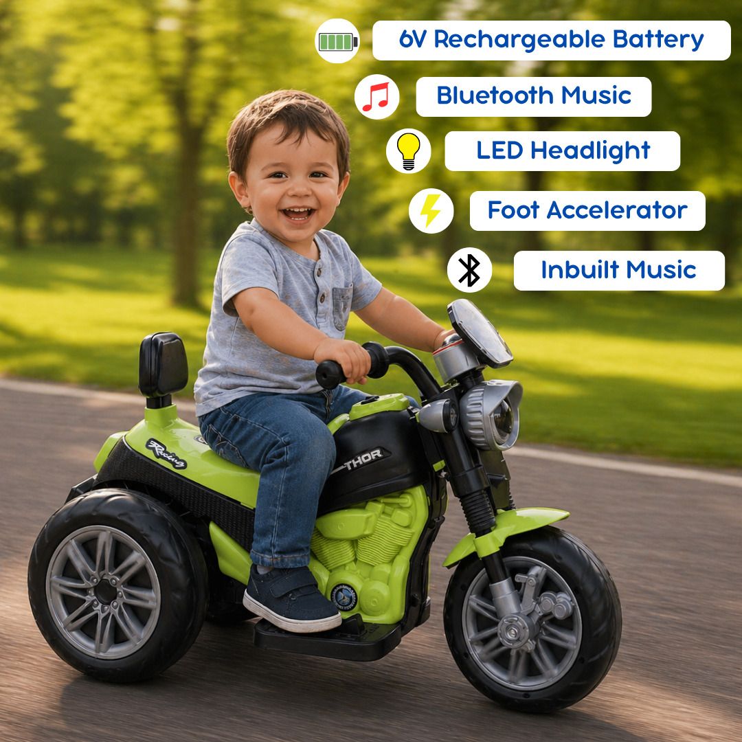 Thor EV 6V Battery Ride On Bike for Kids 2-5 Years with Bluetooth & LED Bike Battery Operated Ride On-image-22