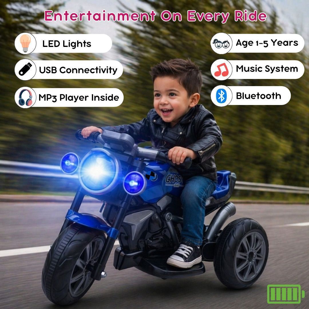 Ghost Rider Kids Ride On Bike 2-5 Years with Bluetooth & LED Light Bike Battery Operated Ride On-image-29