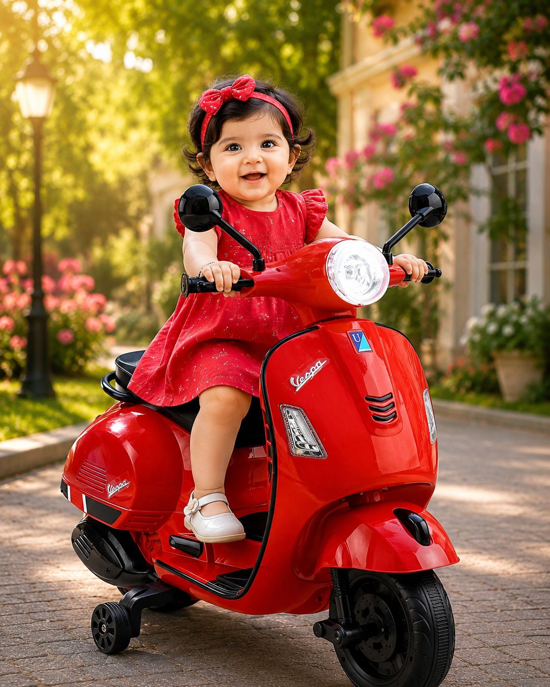 Vespa Style Kids Electric Ride On Scooter for Boys Girls with Music LED Light Scooter Battery Operated Ride On-image-39