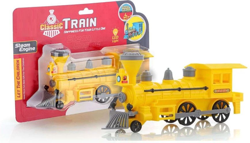 Classic Train Engine Pull Back with LED Toy for Kids, Plastic String (Yellow) Rideons & Wagons Non Battery Operated Ride On-image-17