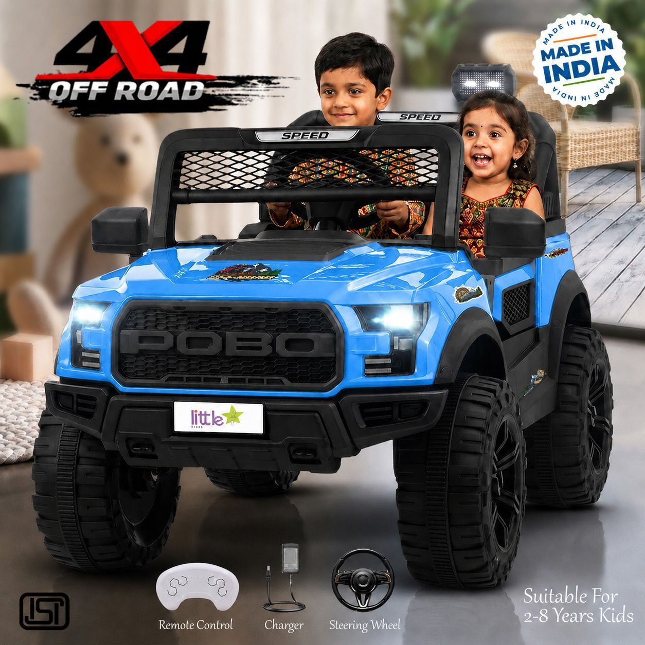 oh baby Kids Driving POBO 4x4 Jeep For 1-8 Years Manual Drive + Remote Control Big Jeep Battery Operated Ride On-picture-29