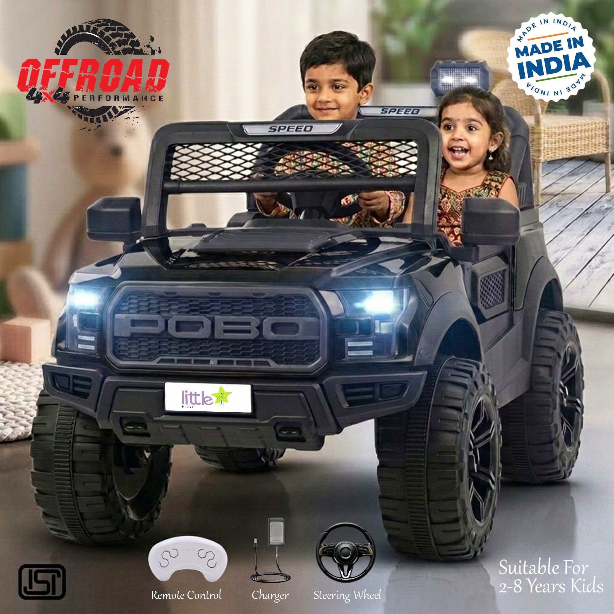 12V Jeep Car for Kids | Realistic Sound & Light Effects | Safe Parental Remote Jeep Battery Operated Ride On-image-4