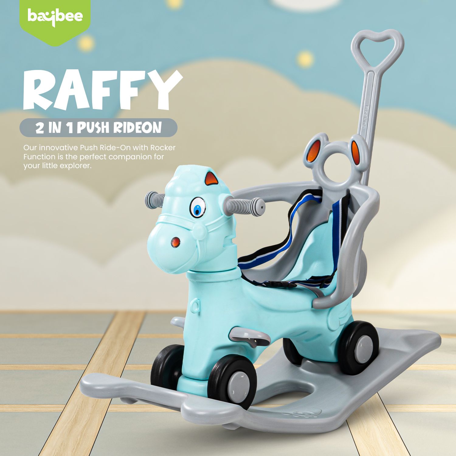 baybee 3 in 1 Baby Horsey Cum Ride on Toy Car for Kids with Rocker Push Handle for Kids Rideons & Wagons Non Battery Operated Ride On-picture-3