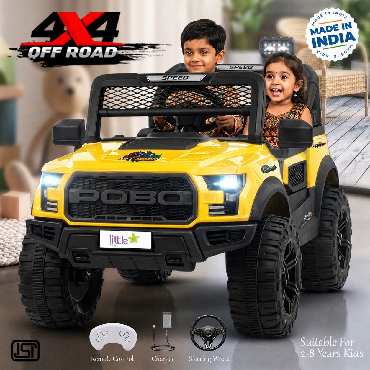 Kids Driving POBO 4x4 Jeep For 1-8 Years Manual Drive + Remote Control Big Jeep Battery Operated Ride On-image-38
