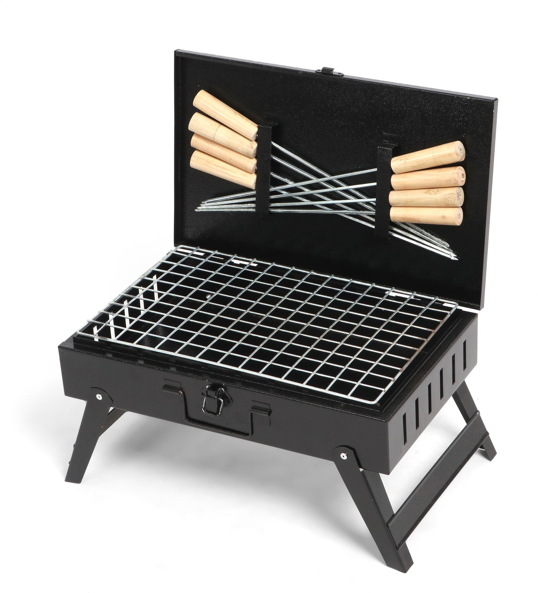 SMALL Size Foldable Barbeque Grill Set Tong, 8 Skewers,1Grill,1Glove, &1CHARCOAL Electric Tandoor-image-25