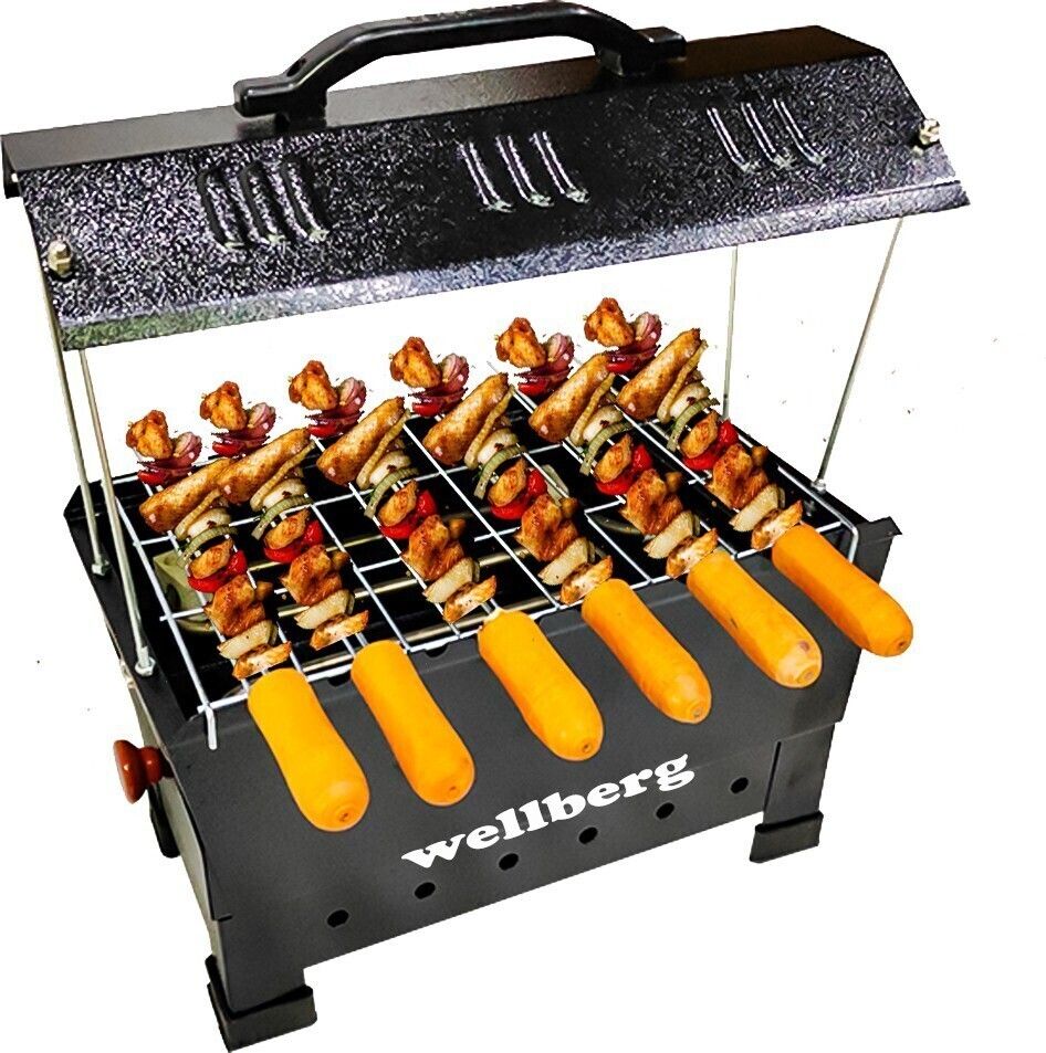 Electric & Charcoal Barbeque (2 in 1 BBQ)"Multi Purpose"Grill with 6 Skewers Wooden Handle Electric Grill Big Electric Tandoor-image-47