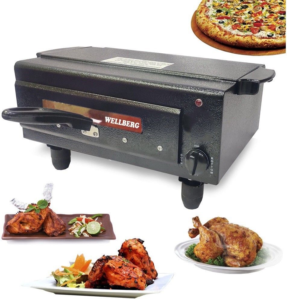 2000W Upper-Lower & Both Timer/Regulator System Electric Pizza Maker with Non Stick paper, Recipe Book,Grill Stand, 4 Skewers. Pizza Maker