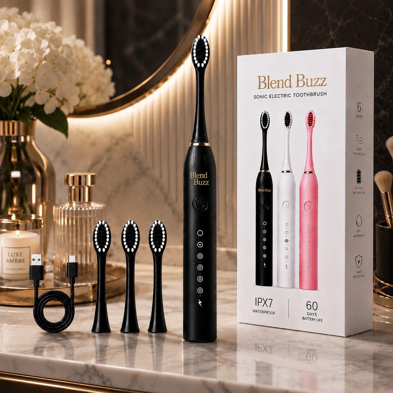 Blend Buzz Electric Sonic Toothbrush Rechargeable IPX7 Waterproof Deep Clean Oral Care Electric Toothbrush-image-43