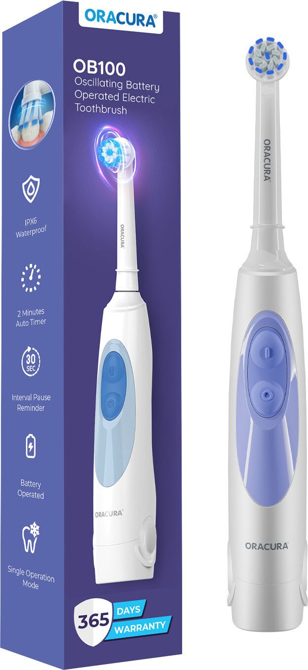 ORACURA OB100 Oscillating Battery Operated Electric Toothbrush | 6000 Strokes/Min Electric Toothbrush