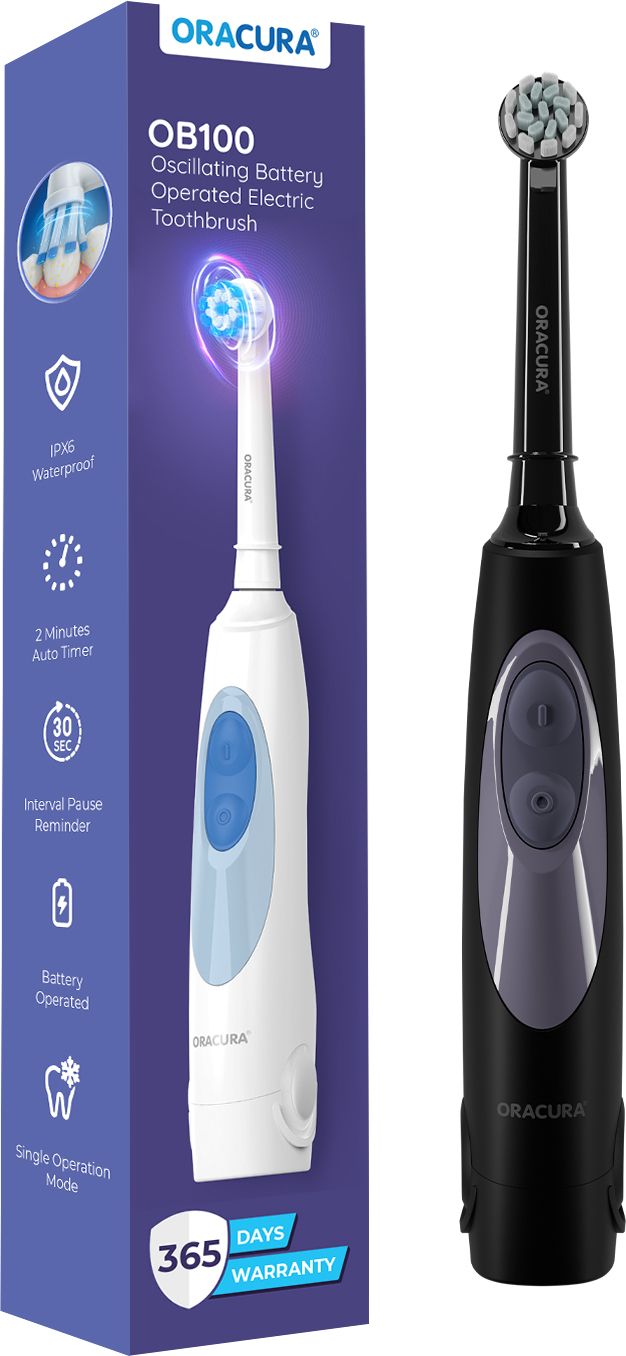 ORACURA OB100 Oscillating Battery Operated Electric Toothbrush | 6000 Strokes/Min Electric Toothbrush