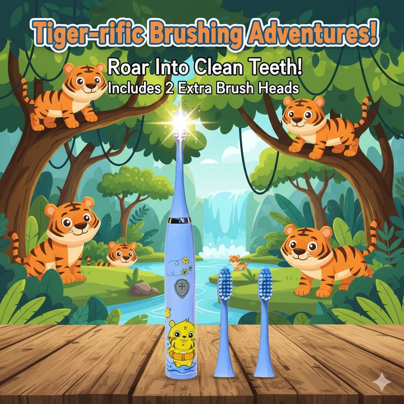 AYSHIFYER Electric Kids Tooth Brush 2 Extra Brush Heads Automatic Battery Brush 2-5 Years Electric Toothbrush