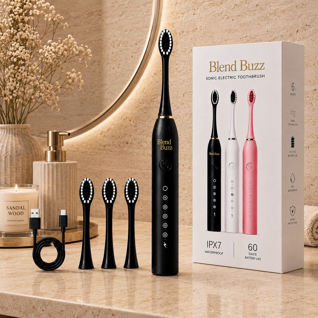 Blend Buzz Electric Toothbrush for Adults Sonic Deep Clean Plaque Removal Brush Electric Toothbrush-image-30