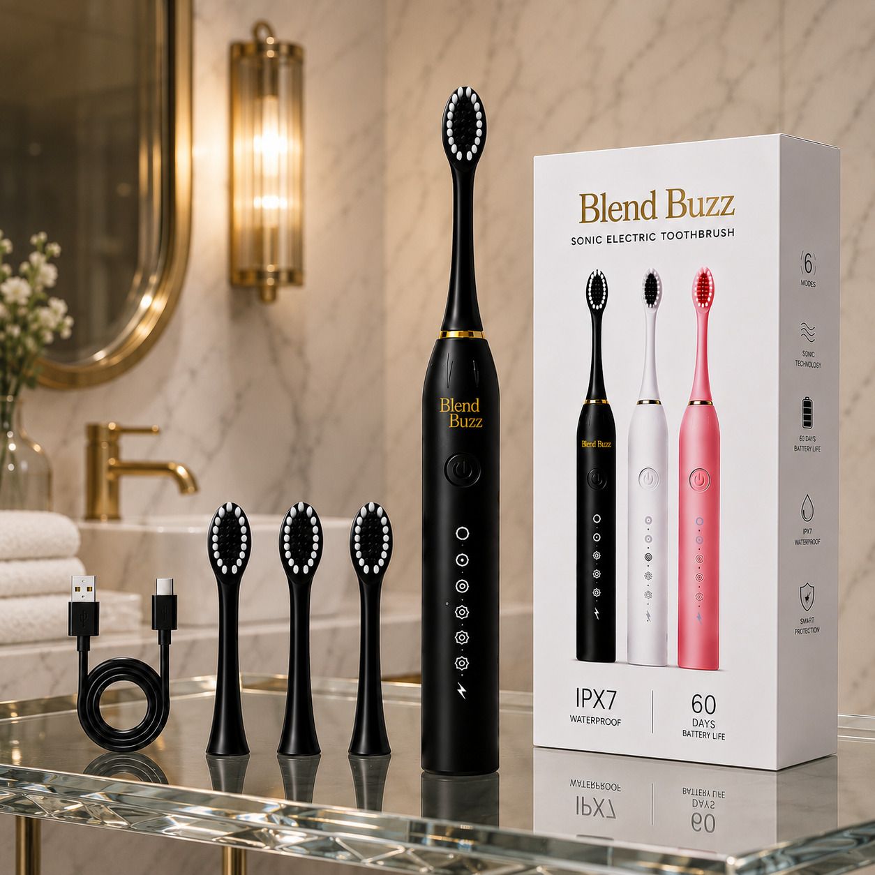 Blend Buzz Sonic Electric Toothbrush with Smart Timer Rechargeable Deep Cleaning Electric Toothbrush-image-47