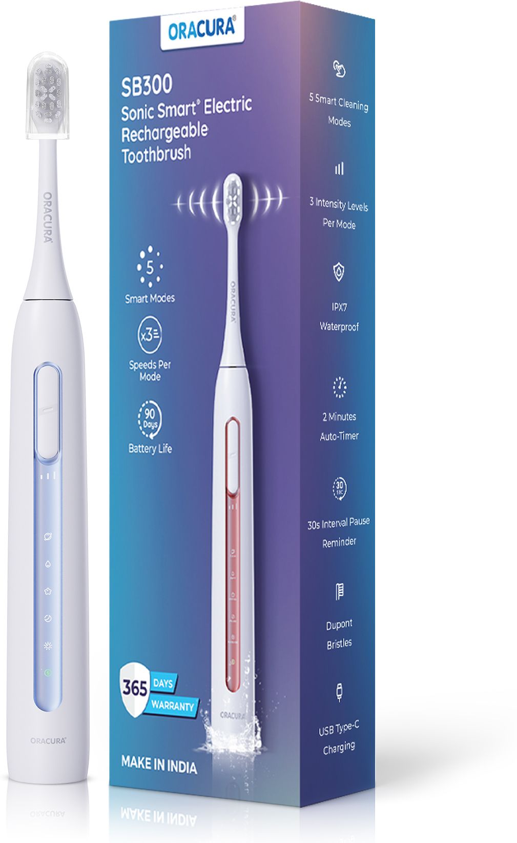 ORACURA SB300 Sonic Smart Electric Rechargeable Toothbrush | 36,000 strokes/min . Electric Toothbrush-picture-11