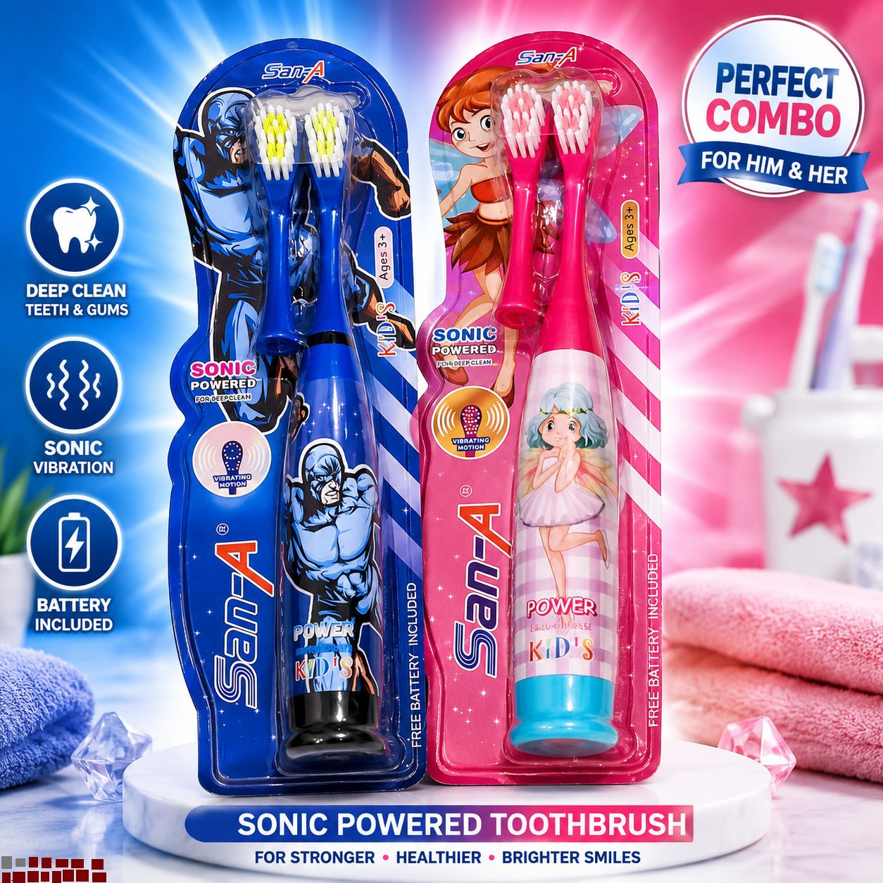 BZILO Pack of 2 Electric Soft Toothbrush Battery Powered for Kids Design may vary A94 Electric Toothbrush-image-6