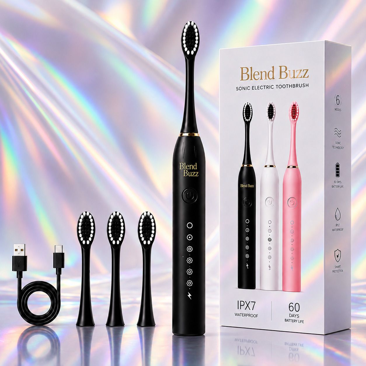 Blend Buzz IPX7 Waterproof Sonic Electric Toothbrush Plaque Removal Gum Care Brush Electric Toothbrush-image-27