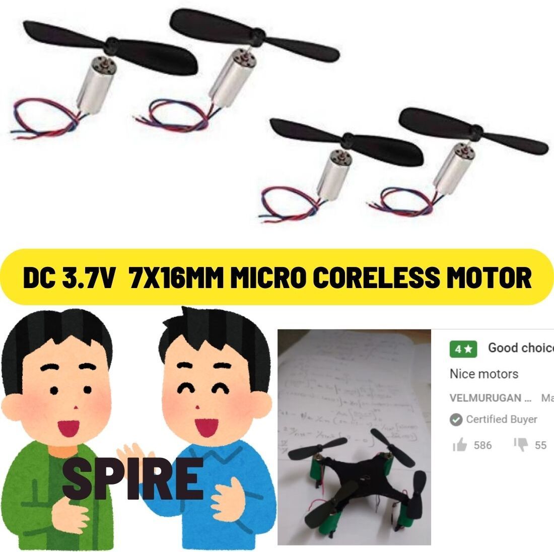 spire Premium Coreless Motors DC 3.7V-4.2V 7x16 mm Micro Brush Motor with 4 Propellers Motor Control Electronic Hobby Kit-picture-22
