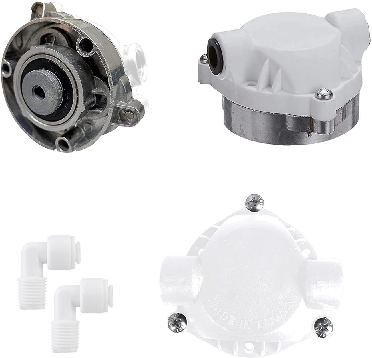 aqua pump head for ro water purifier pumps with 2pcs elbow connectors -(white) solid filter cartridge