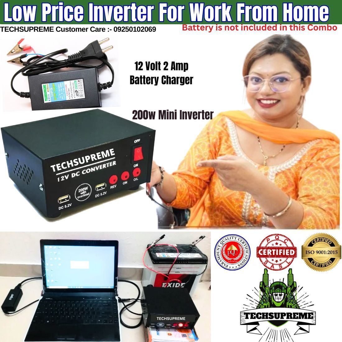 techsupreme Low Price 200 Watt 12v dc to ac inverter & 12V 7 Amp UPS Battery Charger A3 Square Wave Inverter-picture-12