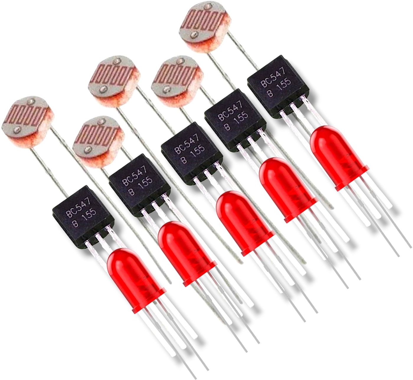 avisri (PACK OF 5 SETS)GL5516 LDR 5MM SENSOR+BC547+RED LED for Arduino & School Project Electronic Components Electronic Hobby Kit-picture-10
