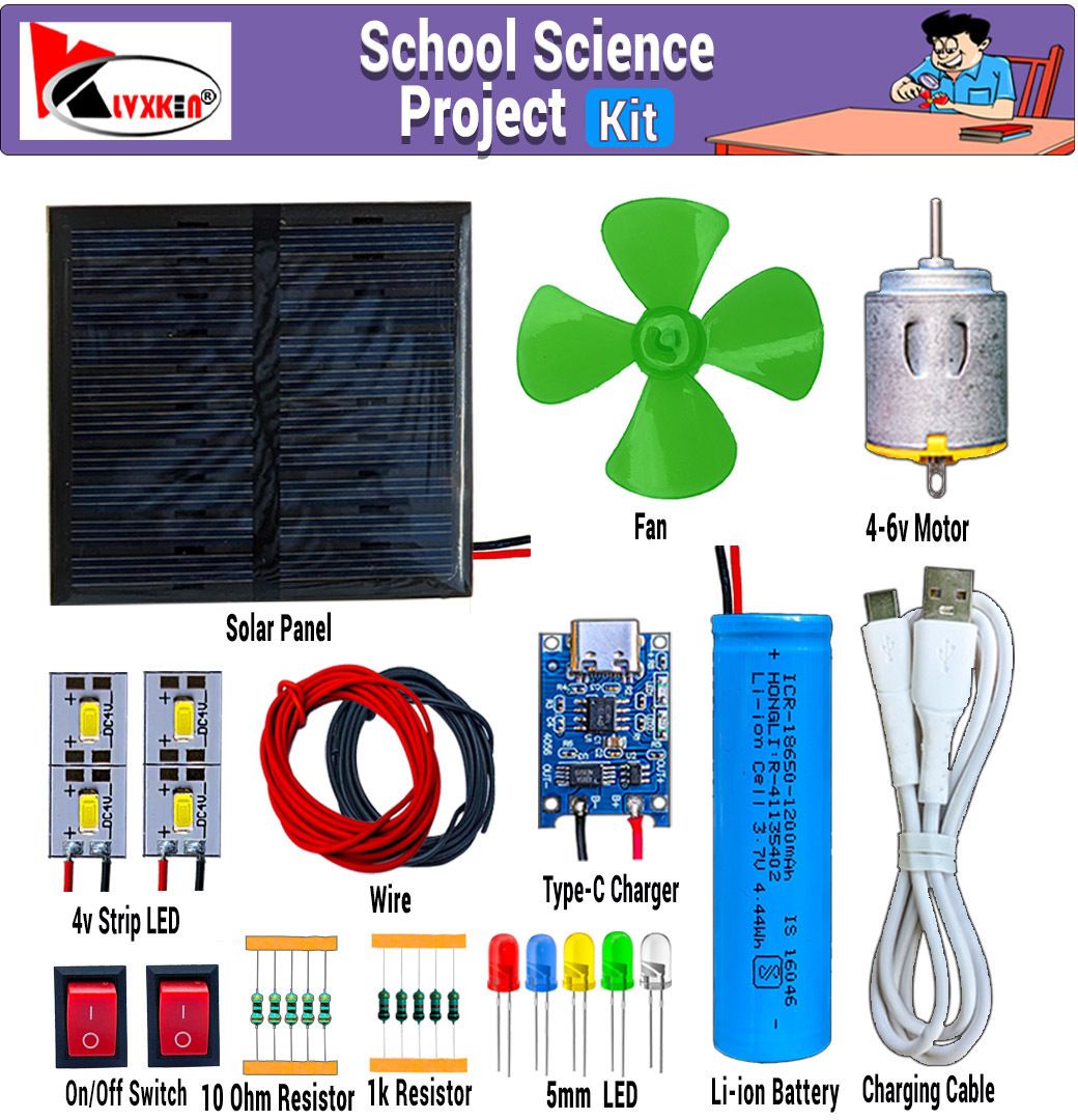 klvxken Solar Panel,Li-Battery,Fan,4v Motor,Light & Other Science Project Kit(29 Items) Electronic Components Electronic Hobby Kit-picture-10
