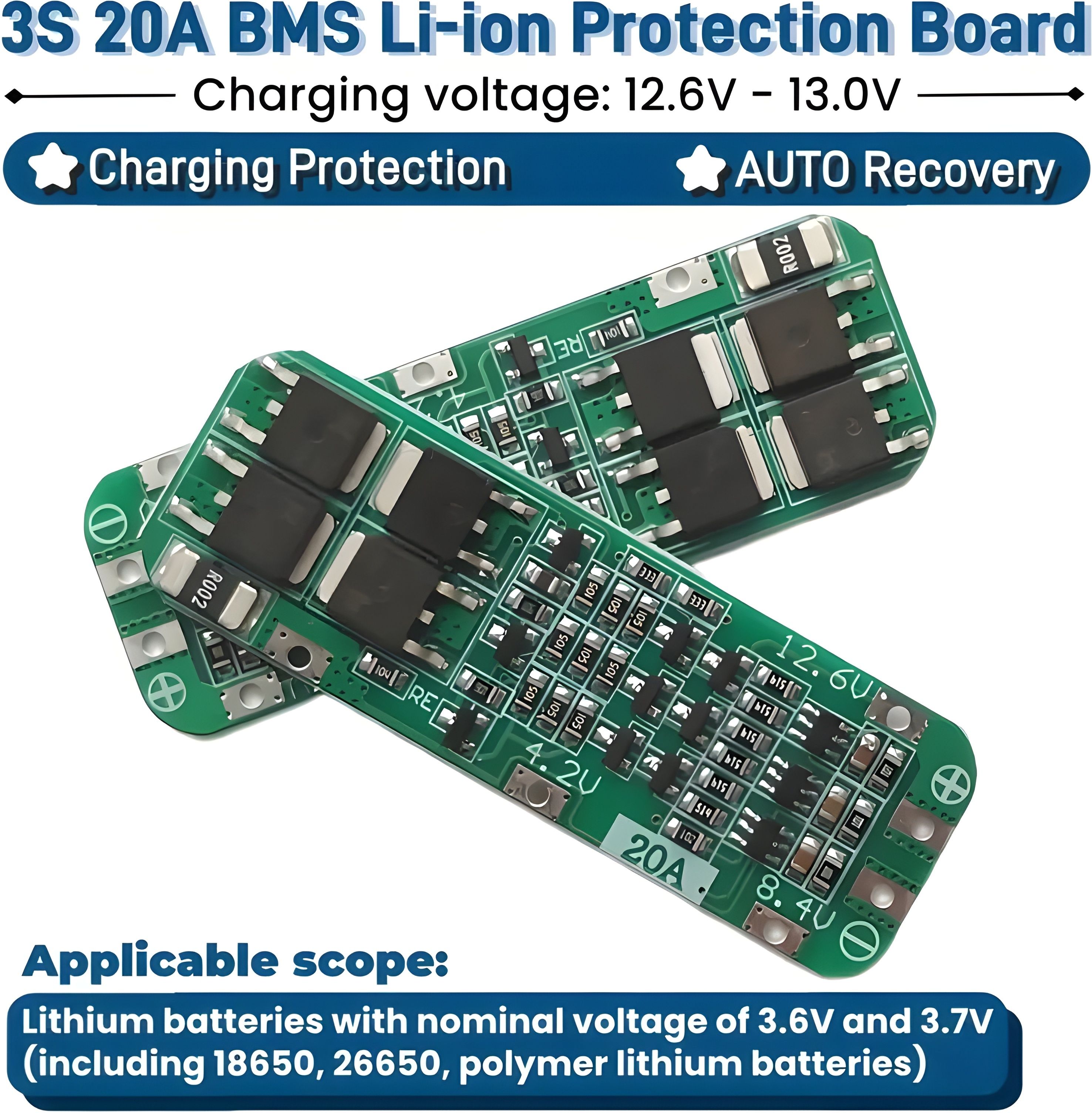 Productive 3S 20A BMS [Pack of 2] Li-ion Protection Board with Auto Recovery Electronic Components Electronic Hobby Kit