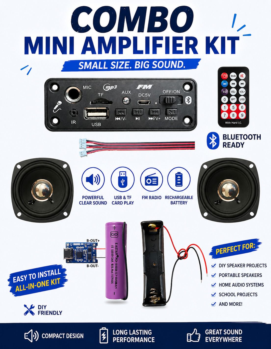 ots world Combo DIY Stereo Amplifier Support Mp3/Bluetooth/FM with 3-inch Speaker Electronic Components Electronic Hobby Kit-picture-40
