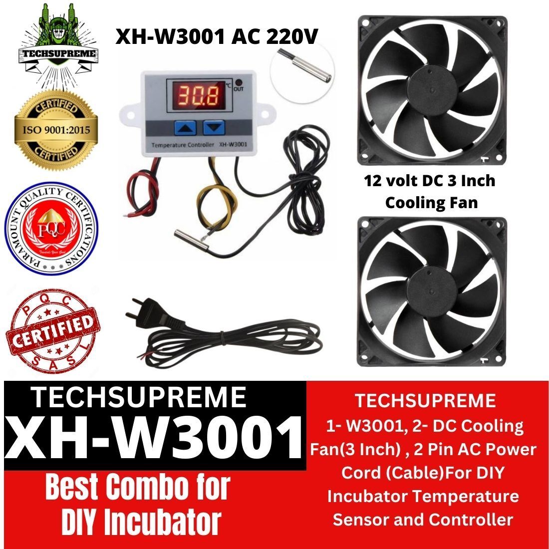 W3001 Cooling Fan AC Power Cord (Cable) For Diy Incubator Temperature Sensor and Controller Electronic Hobby Kit-image-18