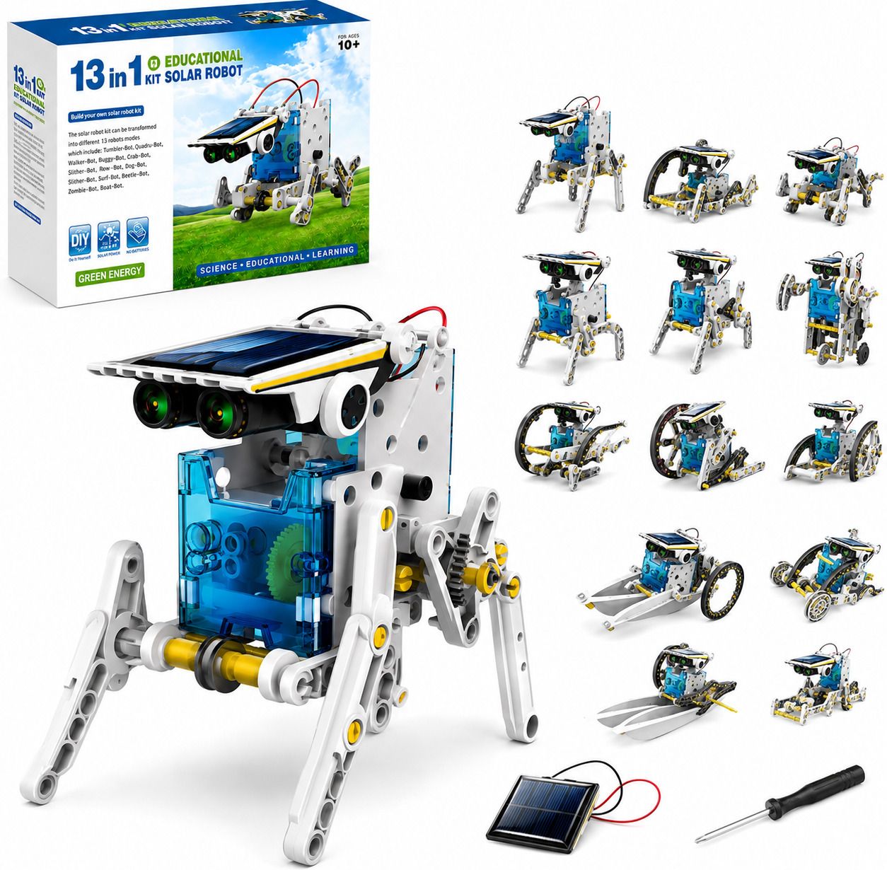 13 in 1 Solar Robot Kit STEM DIY Science Toy Solar Powered Kids Age 10+ Gift Educational Electronic Hobby Kit-image-3