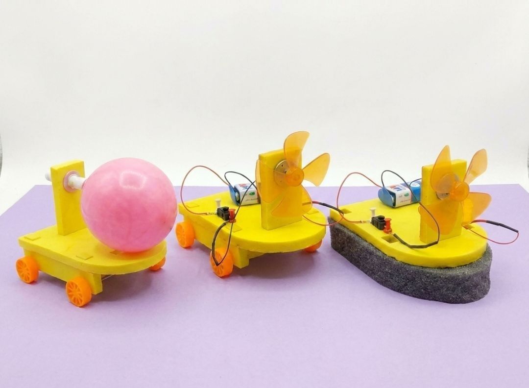 erhindia DIY 3 in 1 Balloon Powered Car Wind Powered Boat STEM Science Learning Kit Educational Electronic Hobby Kit-picture-0